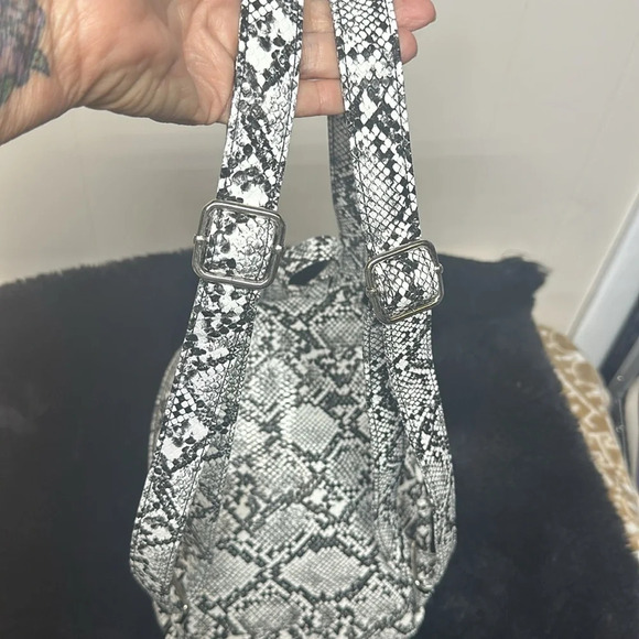 Steve Madden Black & White Faux Snake Print Mini Backpack Silver Embellishments main image 4